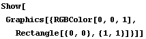Show[Graphics[{RGBColor[0, 0, 1], Rectangle[{0, 0}, {1, 1}]}]]