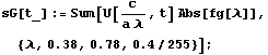 sG[t_] := Sum[U[c/(a ), t] Abs[fg[]], {, 0.38, 0.78, 0.4/255}] ;