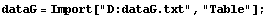 dataG = Import["D:dataG.txt", "Table"] ;