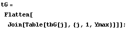 tG = Flatten[Join[Table[tbG[j], {j, 1, Ymax}]]] ;