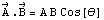 Overscript[A, ->] . Overscript[B, ->] = A B Cos[]